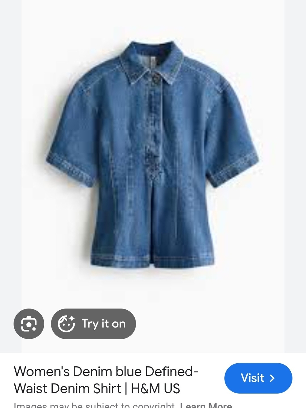 H&M Blue Short-Sleeve Denim Button-Down Shirt